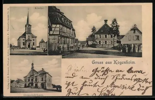 AK Kogenheim, Gemeindehaus, Kirche und Strassenpartie