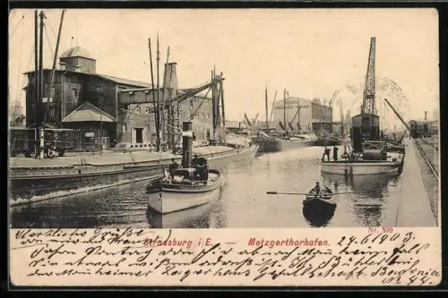 AK Strassburg i. E., Metzgerthorhafen mit Dampfer