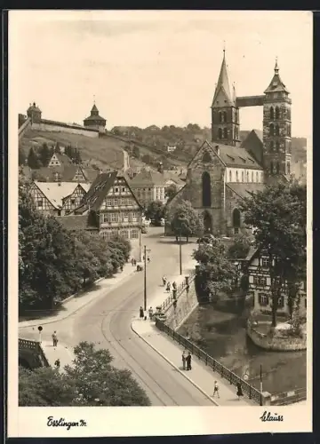 AK Esslingen a. N., Strassenpartie mit Kirche