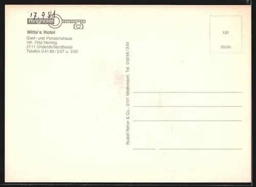 AK Undeloh /Nordheide, Witte`s Hotel, Inh. Fritz Hennig