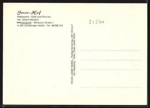 AK Undeloh, Smes-Hof, Restaurant, Café und Pension, Inh. Albert Homann, Wilseder Strasse 7