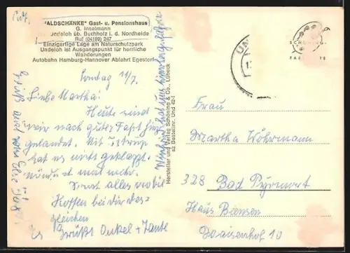 AK Undeloh / Lüneburger Heide, Gast- und Pensionshaus Waldschänke, Bes. G. Inselmann