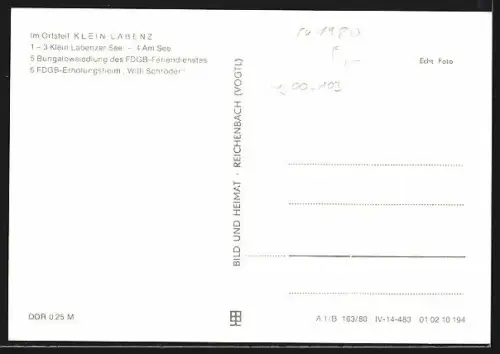 AK Klein Labenz /Sternberg, Bungalowsiedlung des FDGB und Erholungsheim Willi Schröder