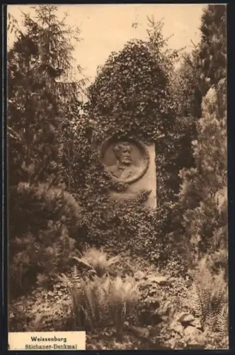 AK Weissenburg / Elsass, Stichaner-Denkmal mit Gartenanlagen