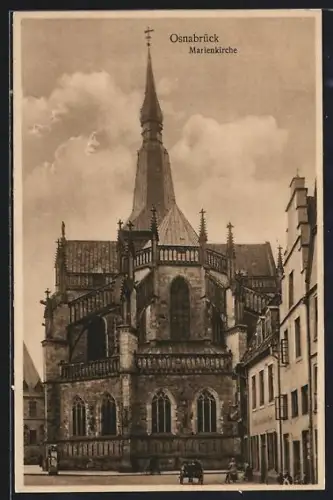 AK Osnabrück, Marienkirche mit Passanten