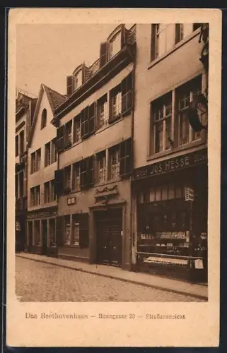 AK Bonn, Das Beethovenhaus mit Uhrengeschäft von Jos. Hesse, Bonngasse 20, Strassenansicht