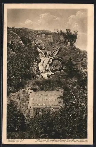 AK Halle a. S., Kaiser-Denkmal am Trothaer Felsen