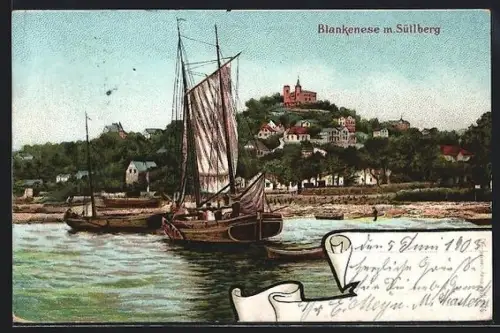 AK Hamburg-Blankenese, Süllberg, Segelboote auf der Elbe