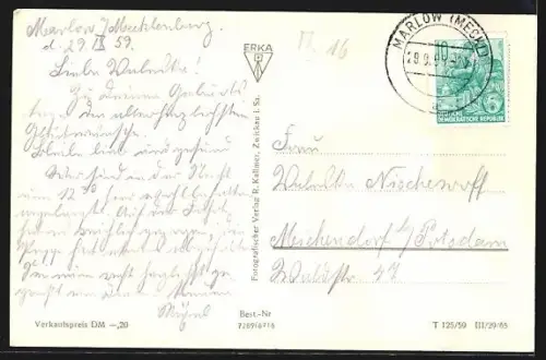 AK Marlow i. Meckl., Teilansicht, Marktplatz, Stralsunder Strasse mit Post, Jugendheim