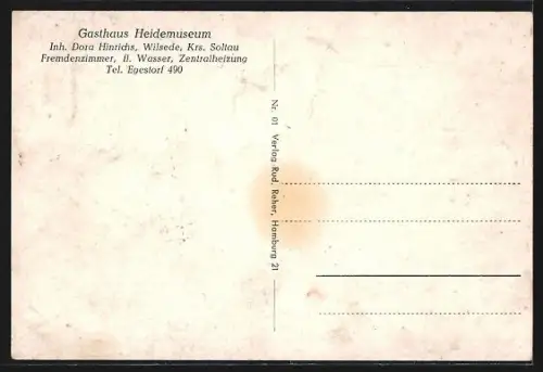 AK Wilsede /Soltau, Gasthaus Heidemuseum, Inh. Dora Hinrichs, Naturschutzpark