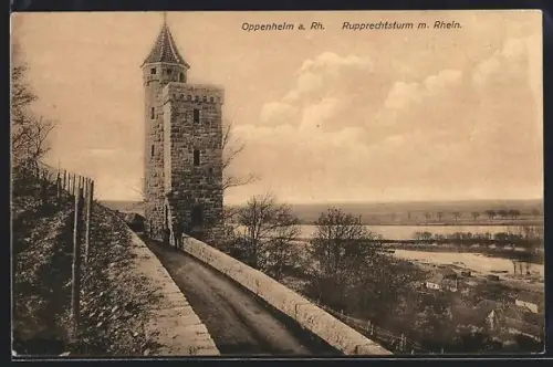 AK Oppenheim a. Rh., Rupprechtsturm mit Rhein