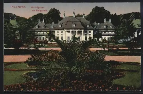 AK Dresden-Pillnitz, Schlossgarten mit Bergpalais