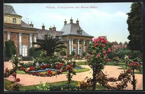 AK Dresden-Pillnitz, Schlossgarten mit Neuem Palais
