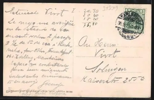 AK Karlsruhe i. B., Grossh. Schloss mit Schlossplatz