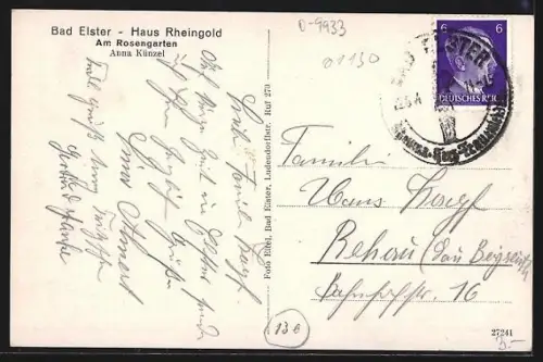 AK Bad Elster, Gasthof Haus Rheingold am Rosengarten, Inh. Anna Künzel