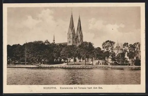 AK Neuruppin, Klosterkirche mit Terrasse nach dem See