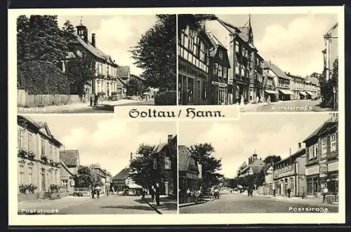 AK Soltau /Hann., Rathaus, Marktstrasse, Poststrasse