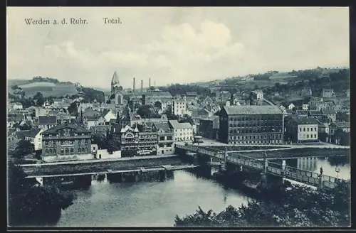 AK Werden a. d. Ruhr, Gesamtansicht, Brücke