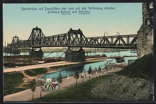 AK Duisburg-Ruhrort, Rheinbrücke und Dampffähre nach Homberg