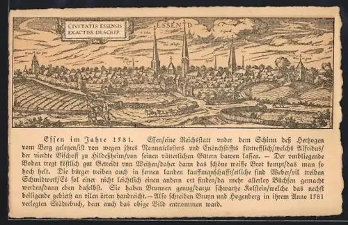 AK Essen / Ruhr, Stadtansicht aus dem Jahr 1581