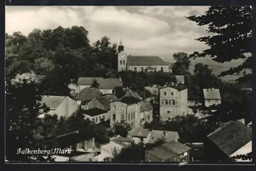 AK Falkenberg /Mark, Ortsansicht mit Kirche und Wohnhäusern