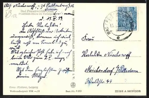 AK Bad Freienwalde /Oder, Puschkin-Haus im Volkspark