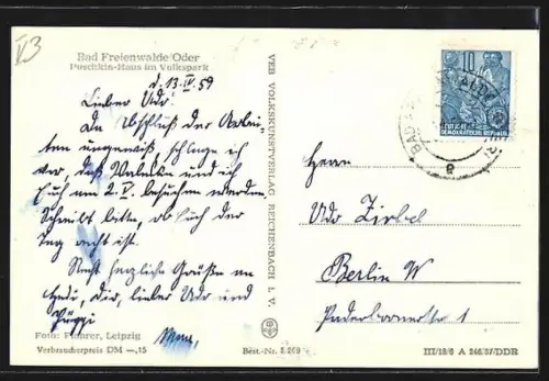 AK Bad Freienwalde /Oder, Puschkin-Haus im Volkspark