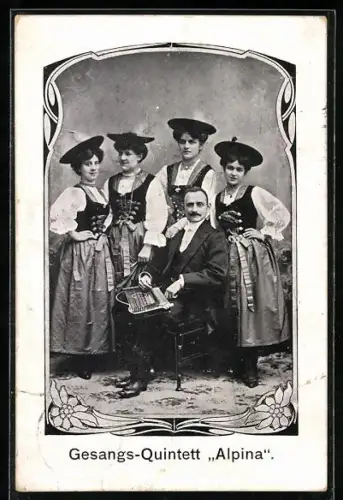 AK Gesangsquintett Alpina in Trachten mit Zither