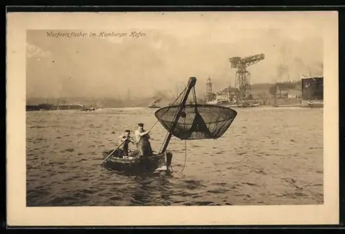 AK Hamburg, Hafen, Wurfnetzfischer