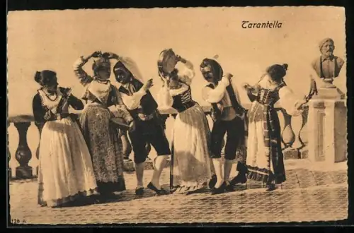 AK Tarantellagruppe mit Tambourinen, Volkstanz