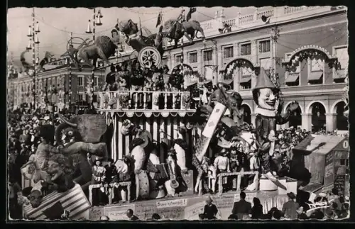 AK Nice, Carneval, Les Animaux Savants, Faschingswagen