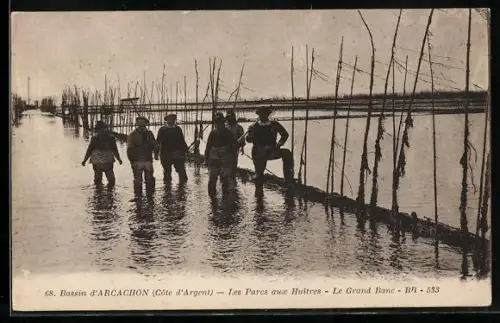 AK Arcachon /Côte d`Argent, Les Parcs aux Huîtres, Le Grand Banc, Muschelfischer
