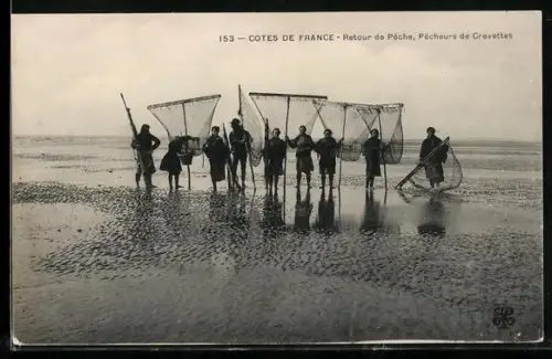 AK Cotes de France, Retour de Pêche, Pêcheurs de Crevettes, Krebsfischer