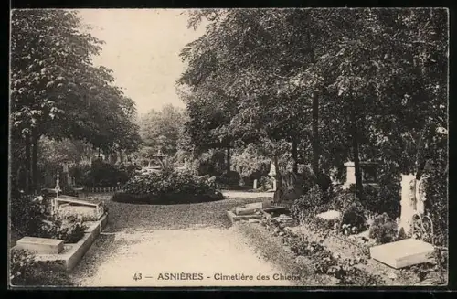 AK Asnières, Cimetière des Chiens, Blick auf den Hunde-Friedhof