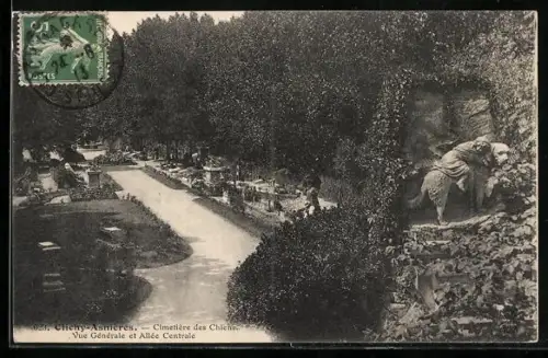 AK Clichy-Asnières, Cimetière des Chiens, Vue Générale et Allée Centrale, Friedhof