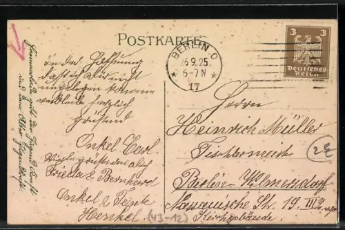 AK Zwei Wandervögel in den Bergen, Wer hat dich, du schöner Wald, Lied mit Noten