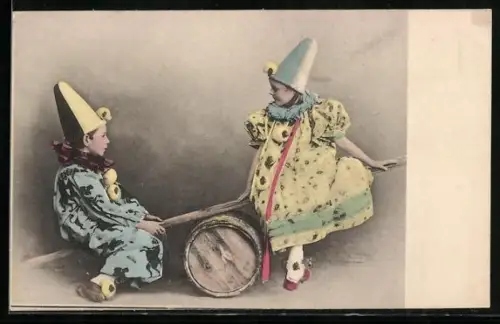 AK Harlekinpärchen auf einer Wippe