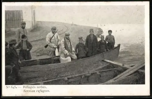 AK Serbische Flüchtlinge in einem Boot