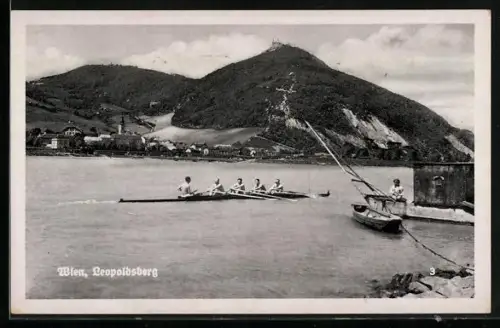 AK Wien, Ruderboot mit Blick zum Leopoldsberg