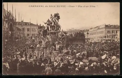 AK Nice, Carneval de Nice 1948, Char Fin d`un Film