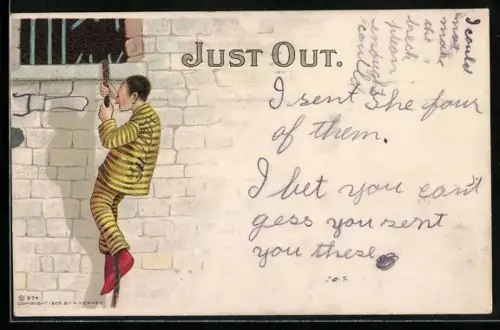 Lithographie Gefangener bricht aus dem Gefängnis aus, Just out