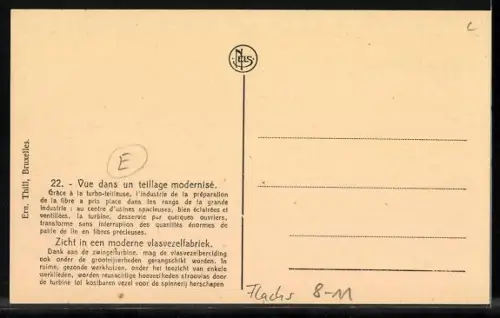 AK Arbeiter in einer Werkstatt bei der Verarbeitung von Flachs