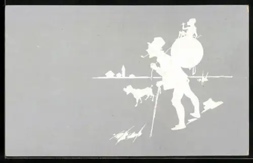 Präge-AK Mann mit Trommel auf dem Rücken, Affe und Hund