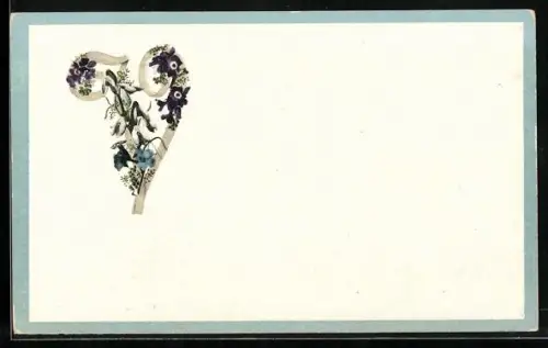 AK Buchstabe V mit Blumen verziehrt