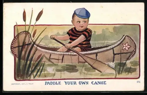 Künstler-AK Kleiner Junge rudert in einem Kanu
