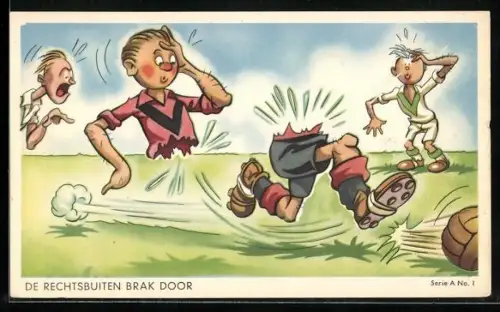 Künstler-AK Beine eines Fussballspielers rennen schneller als sein Körper