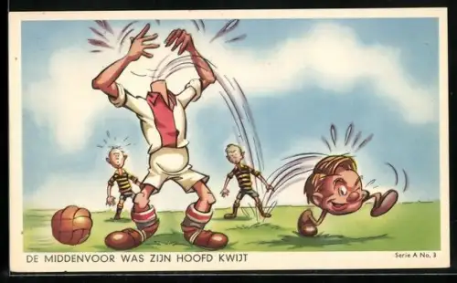 Künstler-AK Der Kopf eines Fussball-Spielers rennt davon