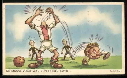 Künstler-AK Der Kopf eines Fussballspielers bekommt Beine