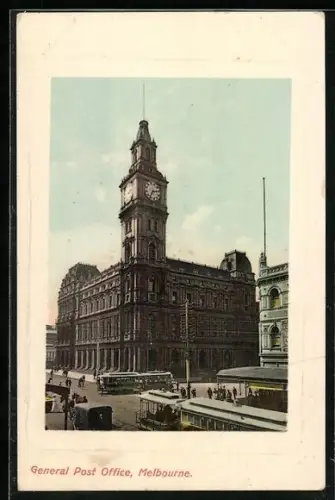 AK Melbourne, General Post Office, Strassenbahn