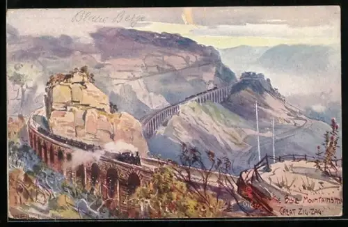 Künstler-AK The Great Zig-Zag /Blue Mountains, Great Western Railway Train
